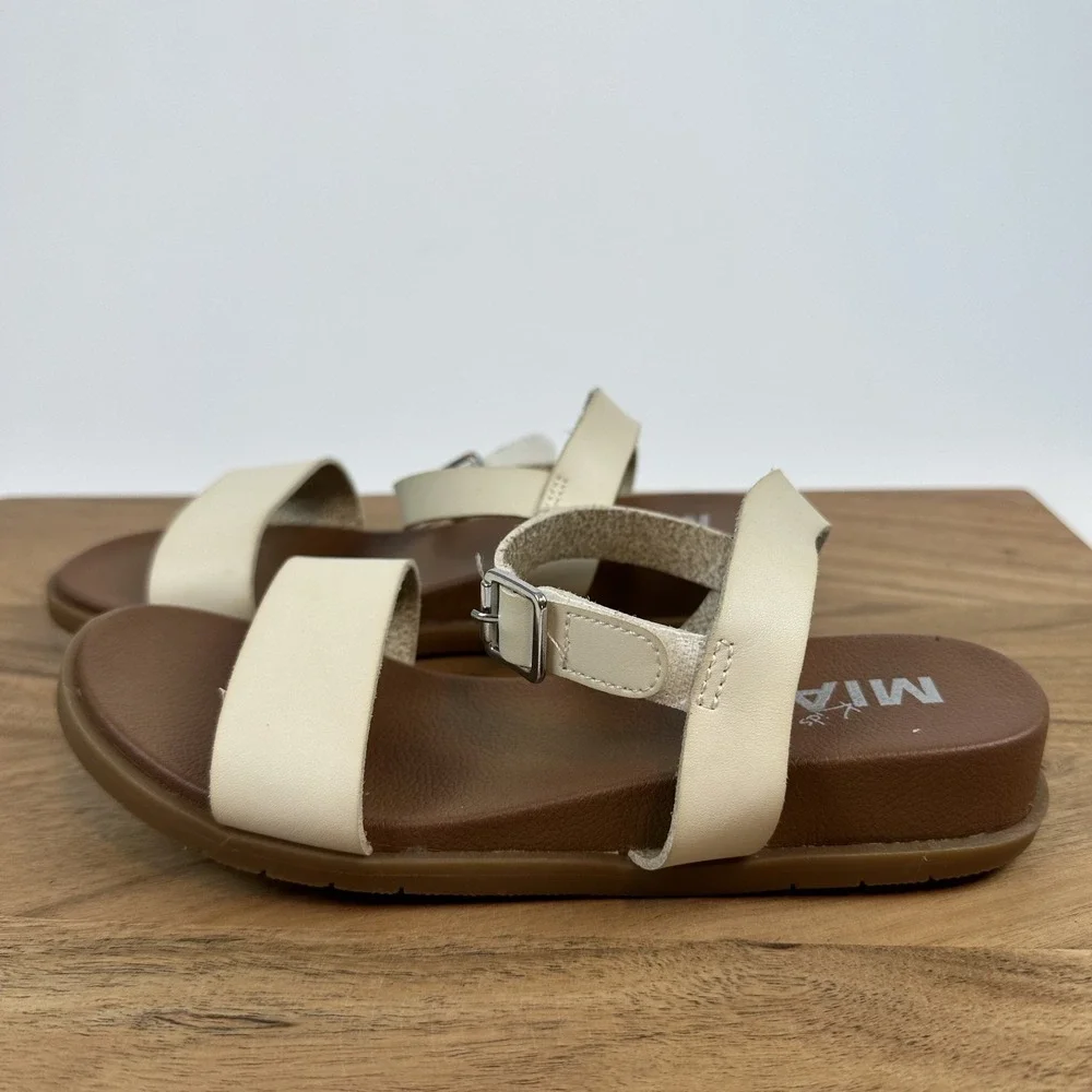 New Big‎ Kids Girls Mia Koddee Ivory Faux Leather Ankle Strap Wedge Sandals Sz 3
